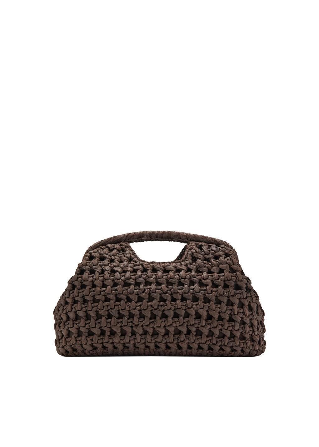 Brown Natural Fibre Handbag, Dark Brown, large image number 4