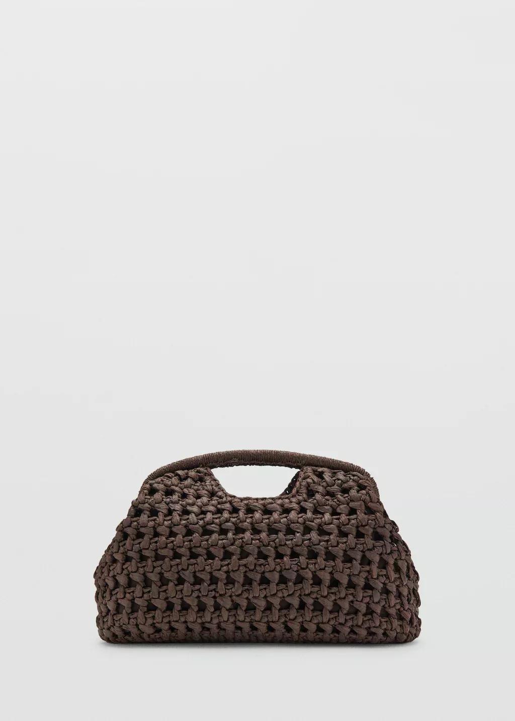 Brown Natural Fibre Handbag, Dark Brown, large image number 5