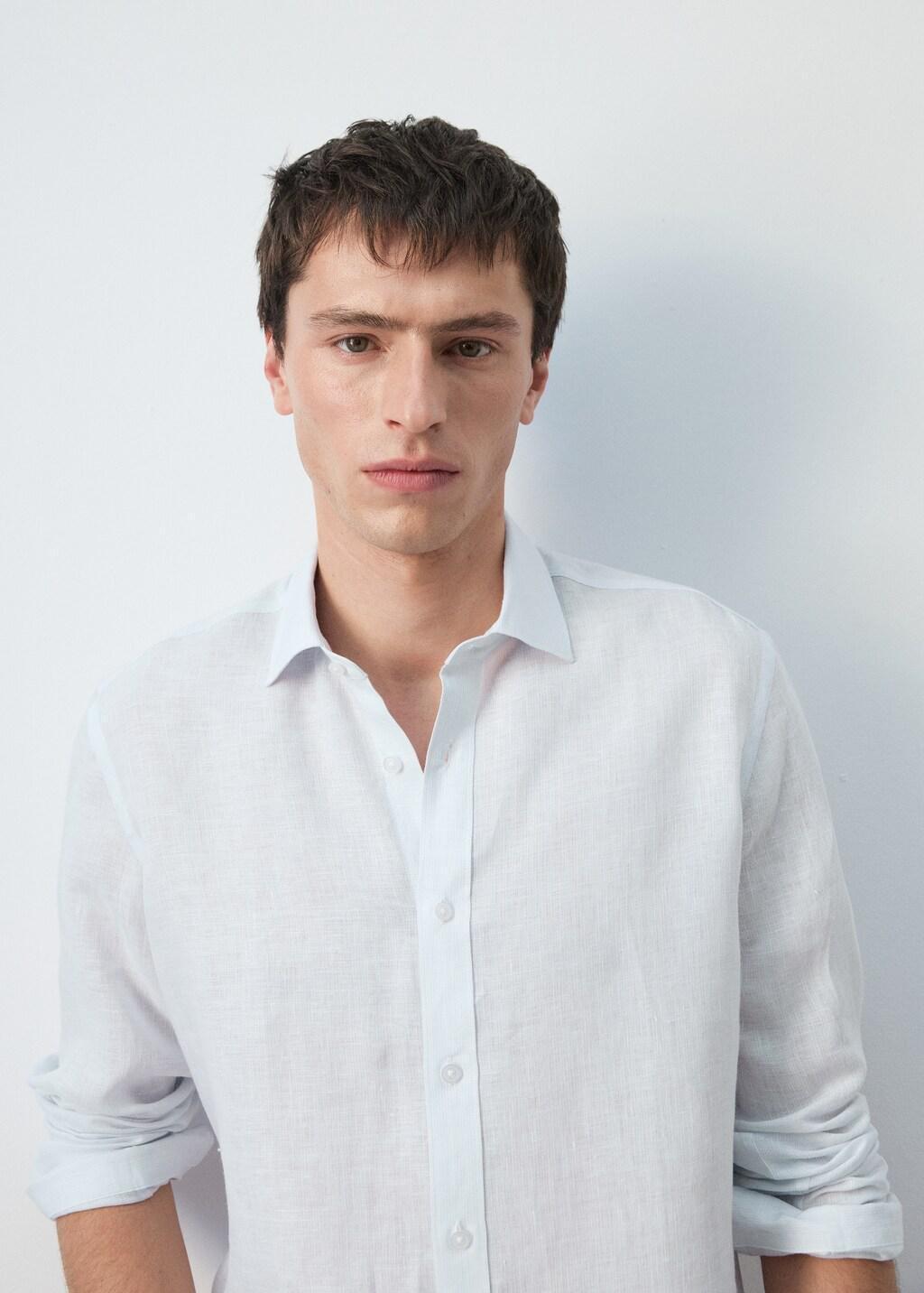 Blue Regular-Fit Linen Shirt, Light-Pastel Blue, large image number 4