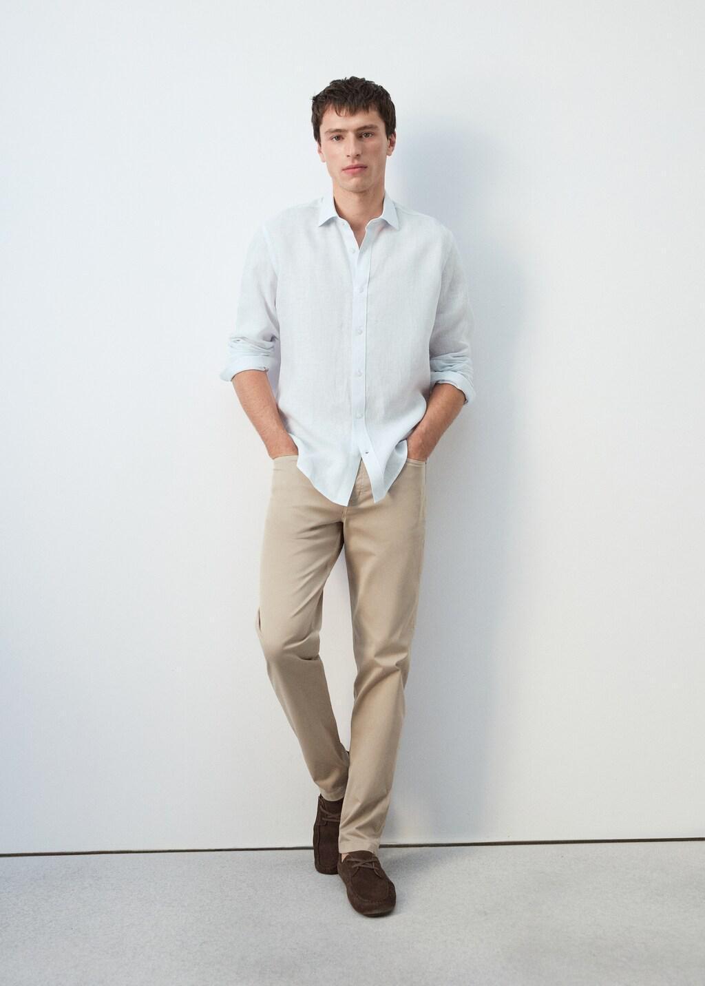 Blue Regular-Fit Linen Shirt, Light-Pastel Blue, large image number 6