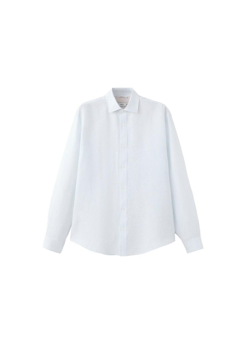 Blue Regular-Fit Linen Shirt, Light-Pastel Blue, large image number 7