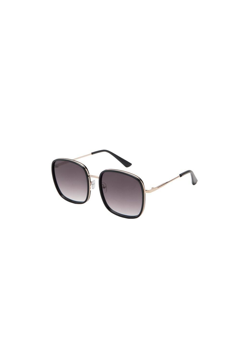 Black Square Metallic Frame Sunglasses, Black, large image number 2