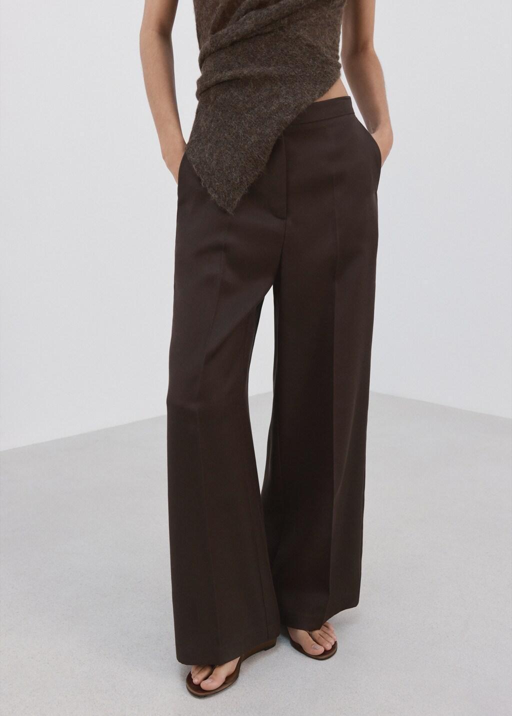 Brown High-Waisted Lyocell Pants, 0201_32, large image number 3