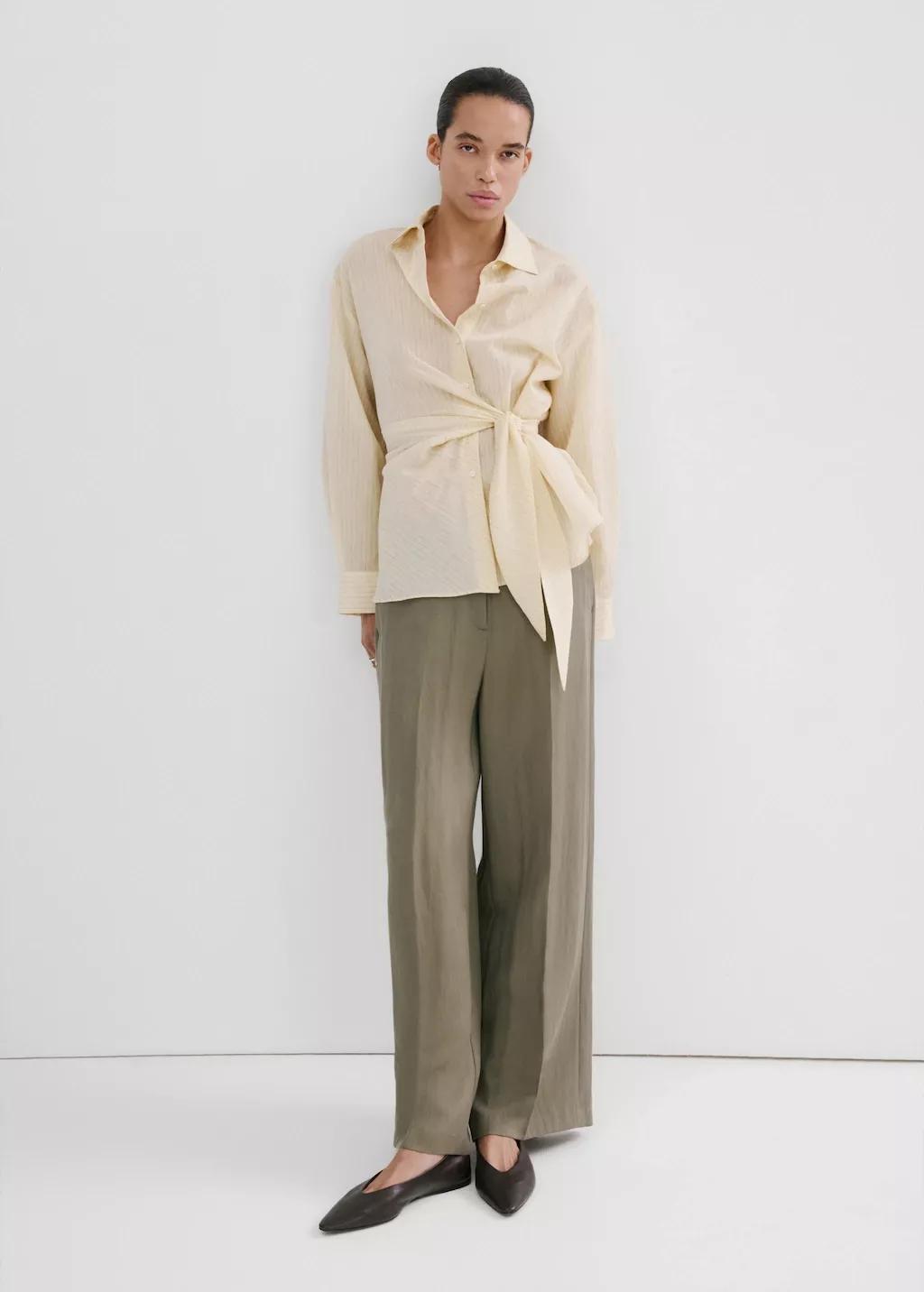 Khaki High-Waisted Lyocell Pants, Beige - Khaki, large image number 0