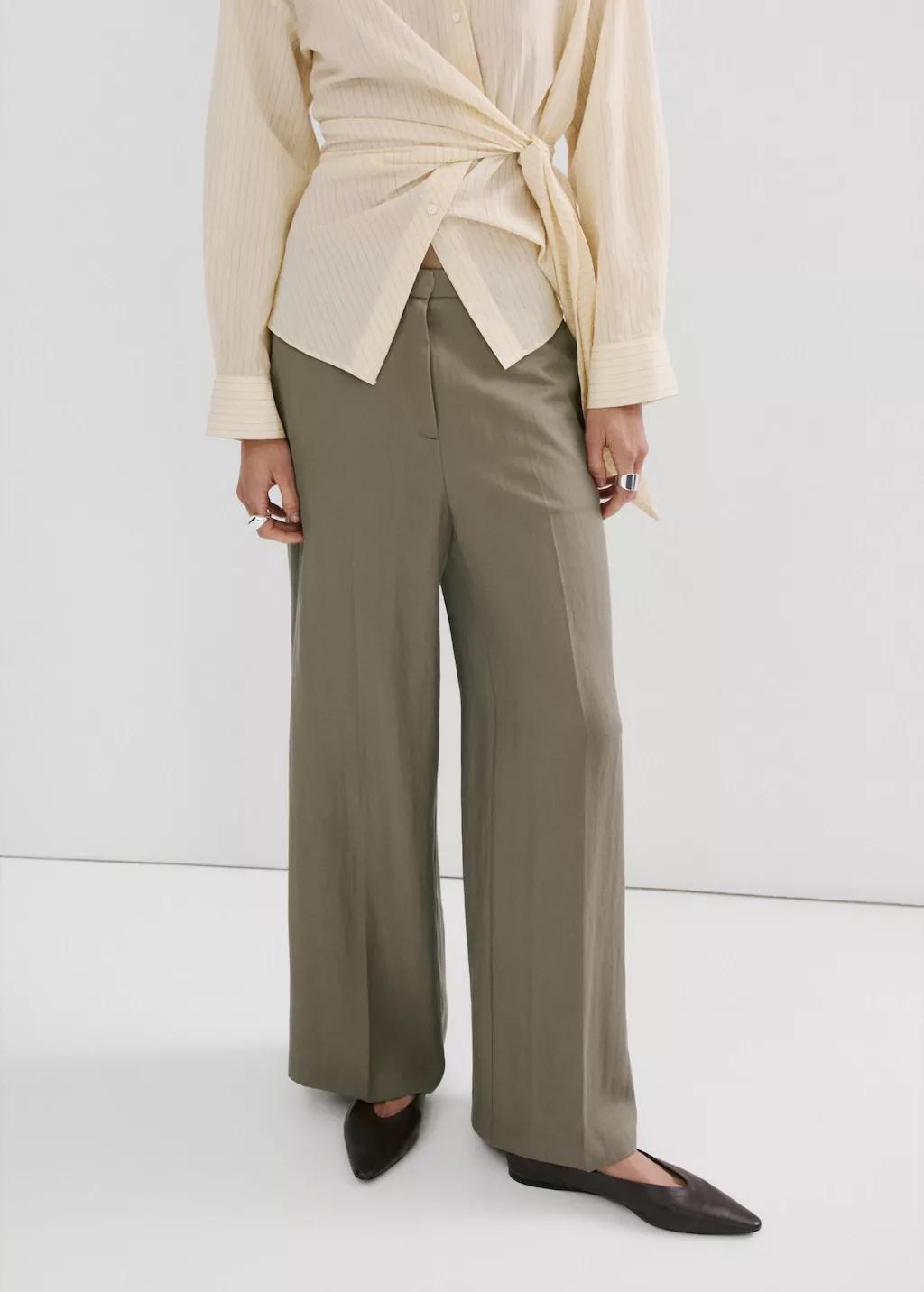 Khaki High-Waisted Lyocell Pants, Beige - Khaki, large image number 3