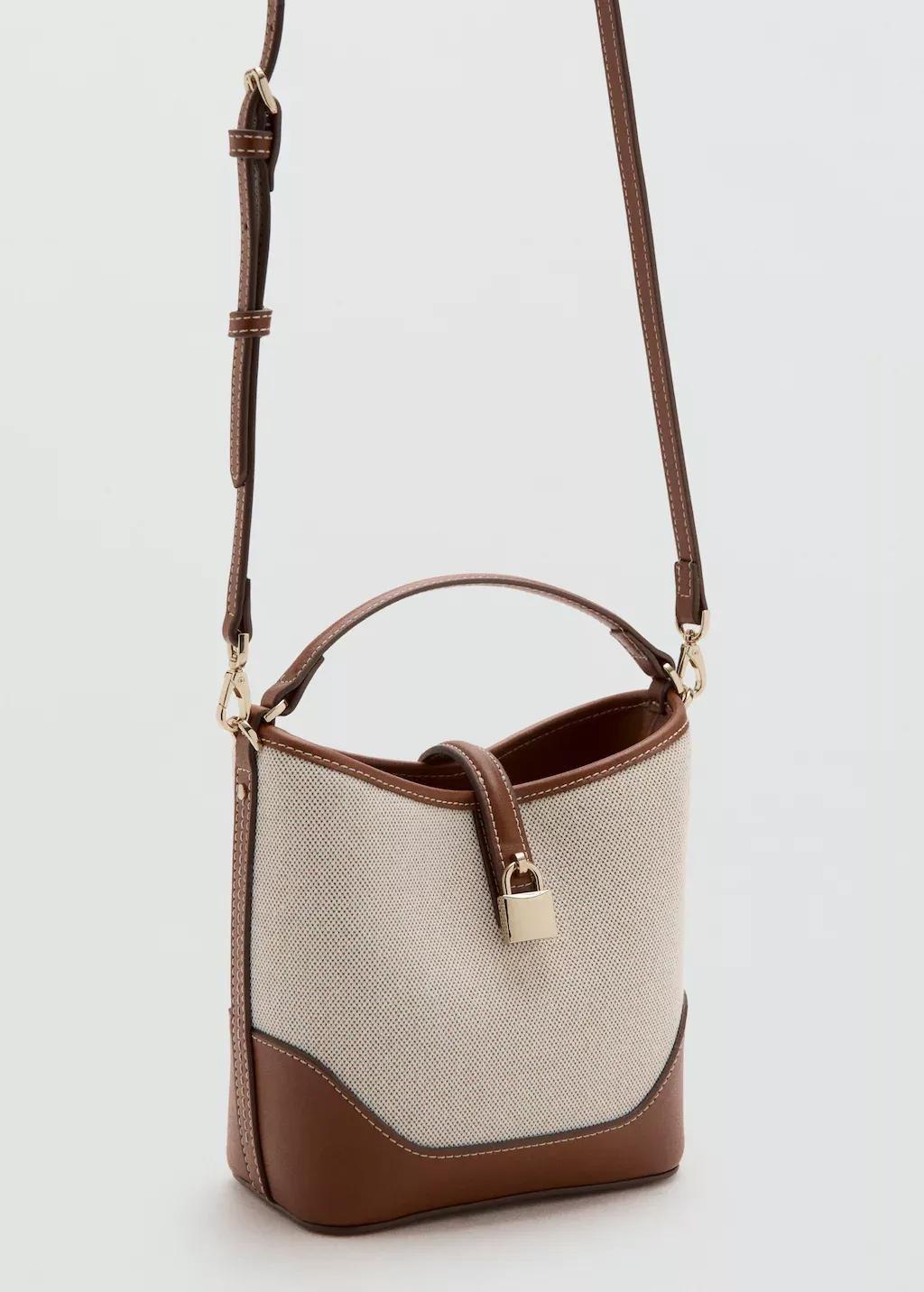 Brown Contrasting Canvas Bucket Bag, Medium Brown, medium