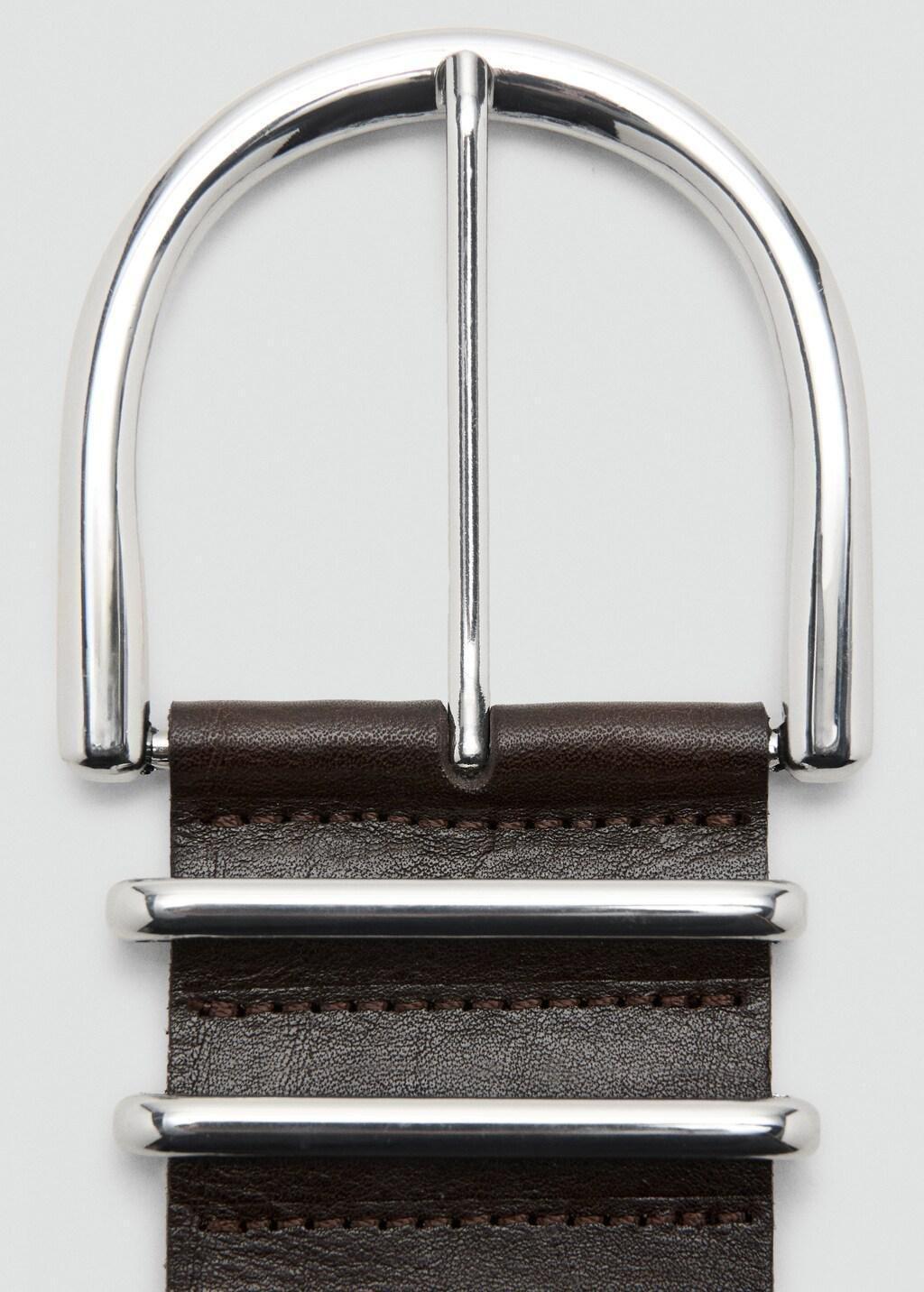 Brown Leather Belt With Oval Buckle, Dark Brown, medium