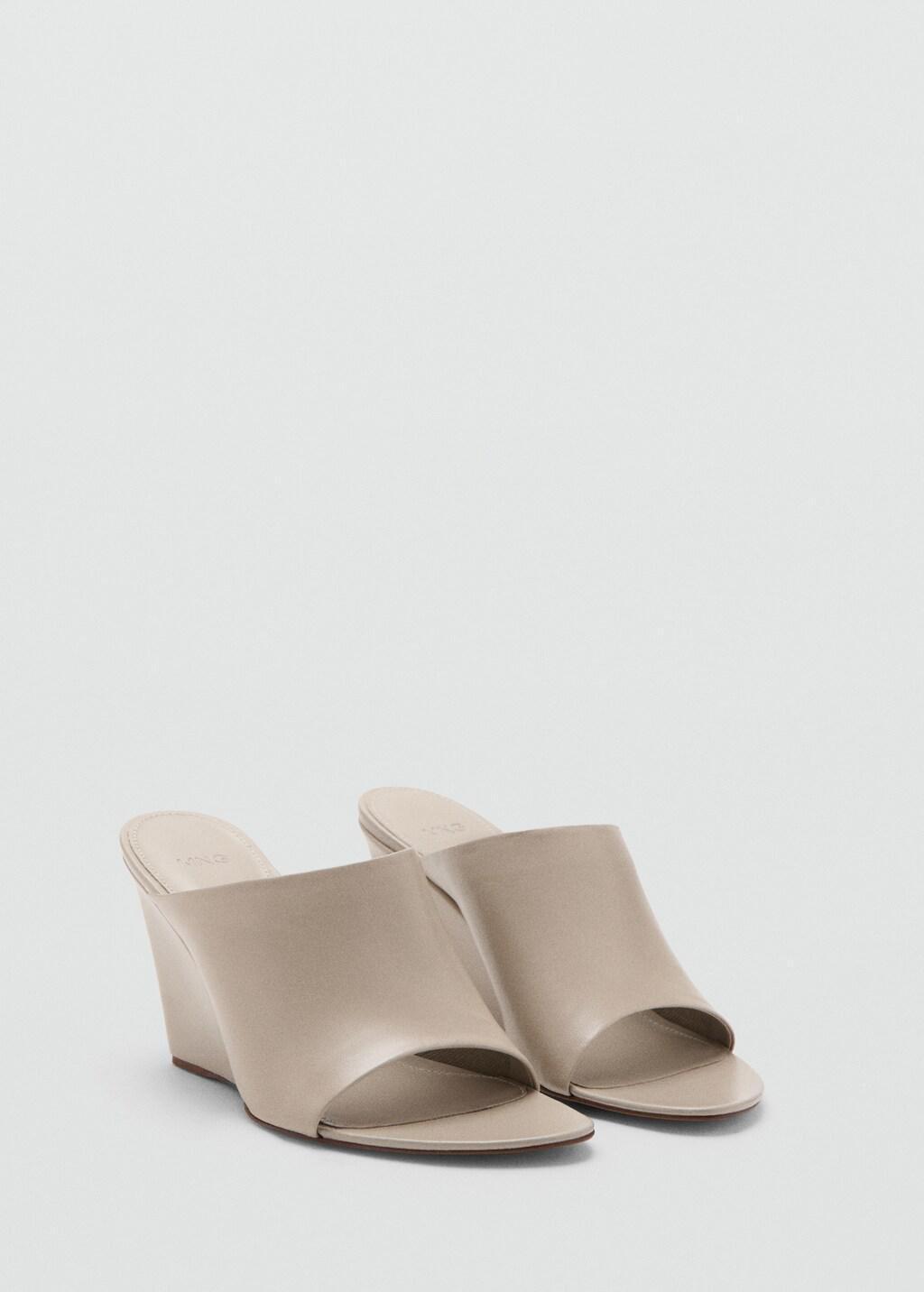 Grey Leather Wedge-Heel Sandals, Grey, medium