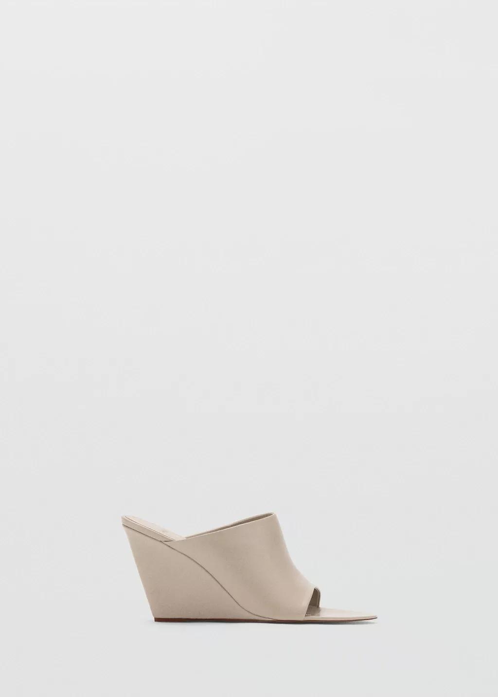 Grey Leather Wedge-Heel Sandals, Grey, large image number 4