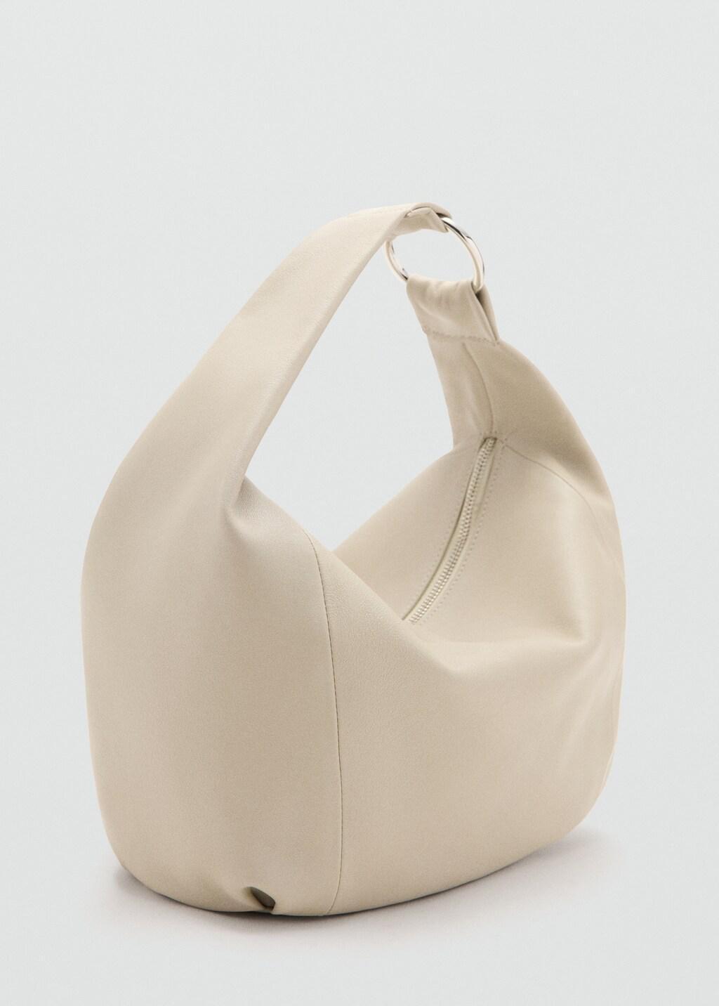 Beige Ring Detail Leather Drawstring Bag, Light Beige, large image number 1