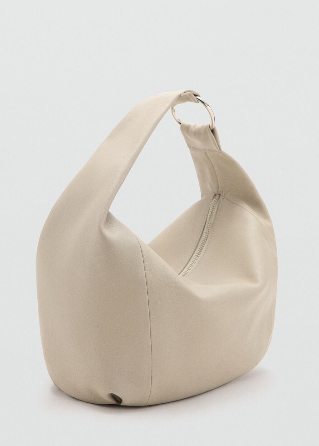 Beige Ring Detail Leather Drawstring Bag, Light Beige, large image number 1