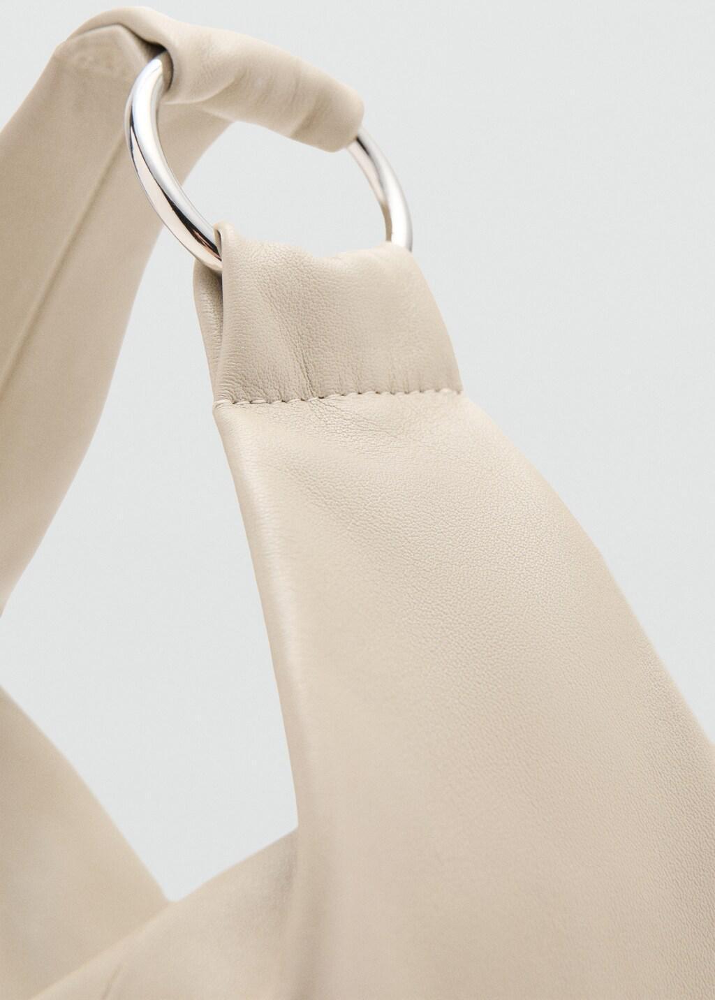 Beige Ring Detail Leather Drawstring Bag, Light Beige, large image number 2