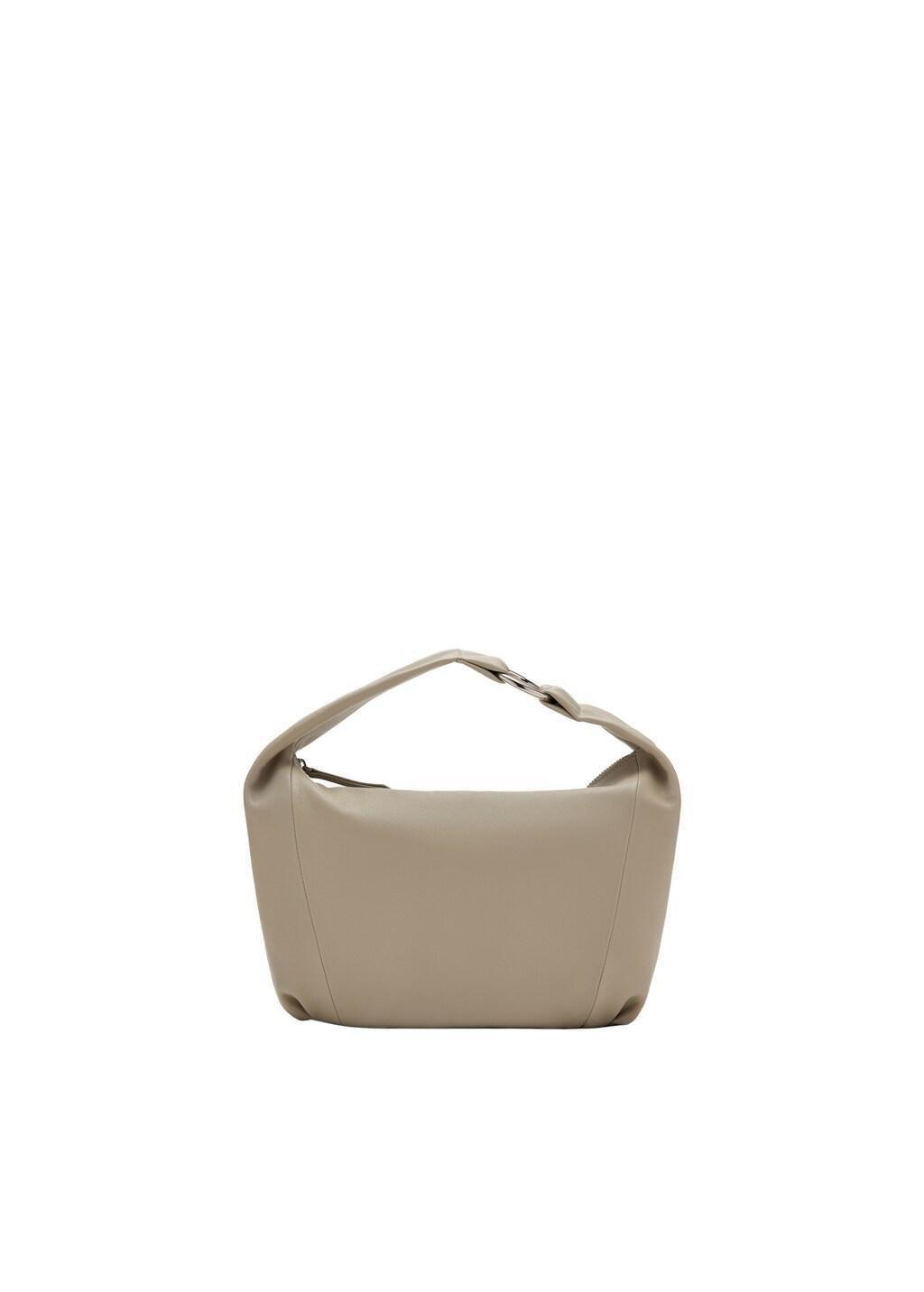 Beige Ring Detail Leather Drawstring Bag, Light Beige, large image number 3