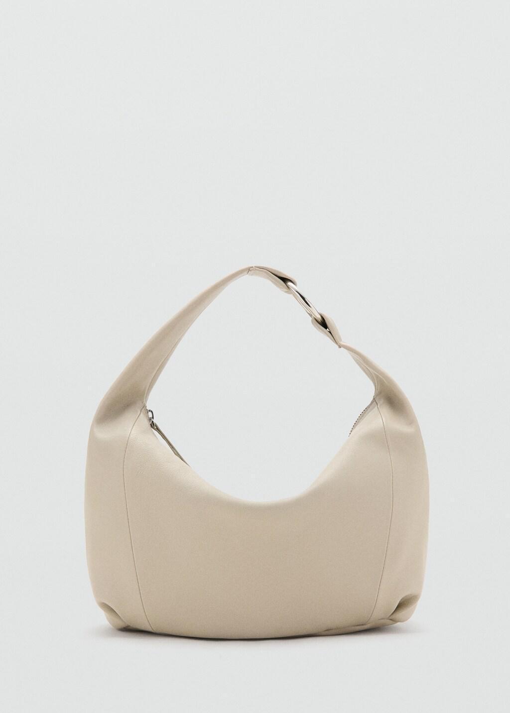 Beige Ring Detail Leather Drawstring Bag, Light Beige, large image number 4