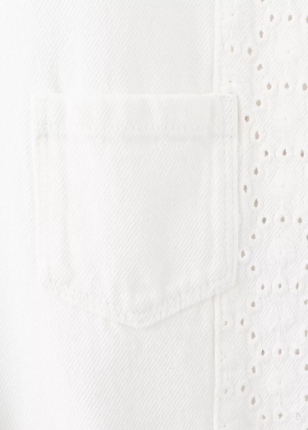 White Embroidered Denim Dungarees, Baby Girl, Natural White, large image number 2