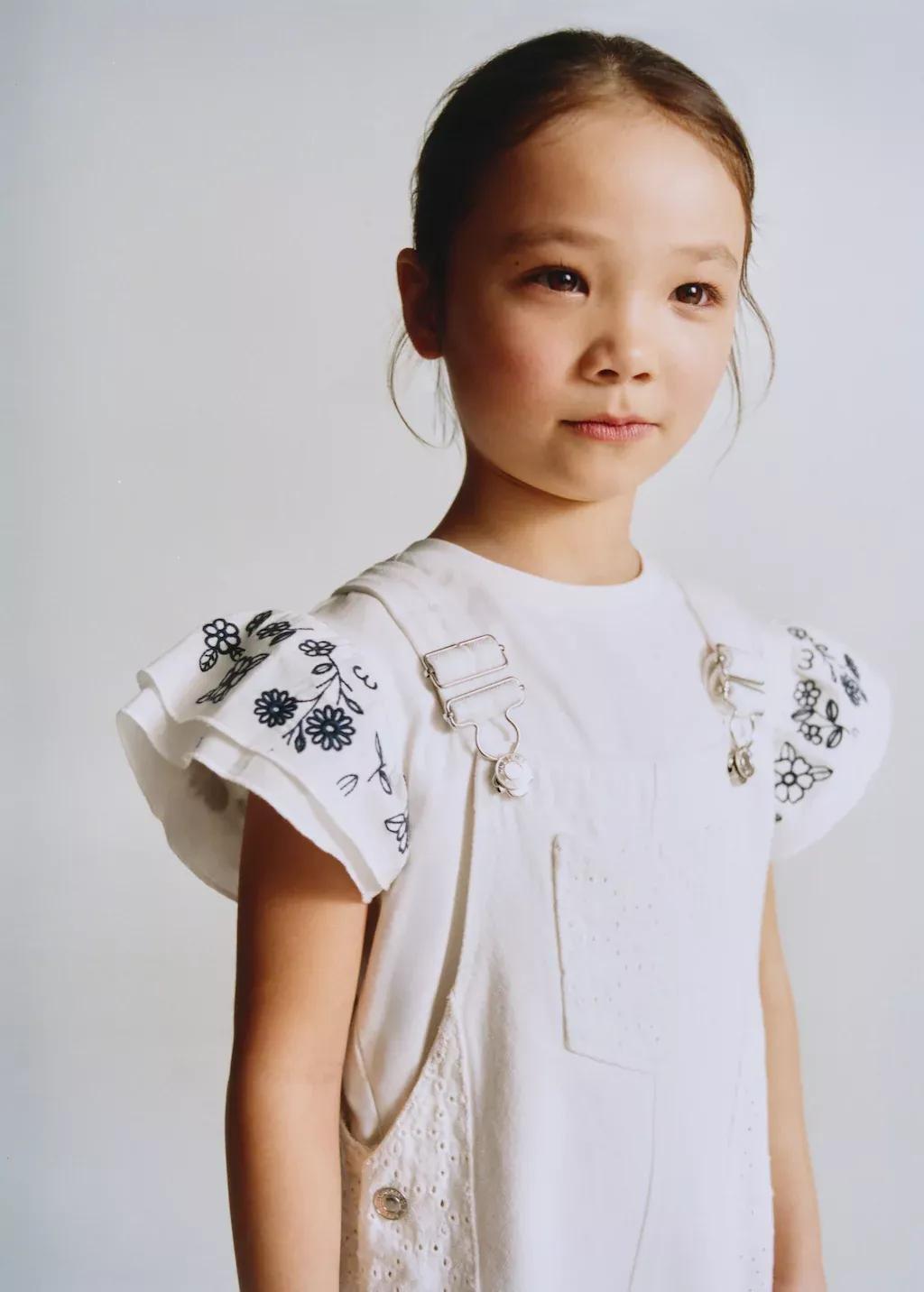 White Embroidered Denim Dungarees, Baby Girl, Natural White, large image number 4