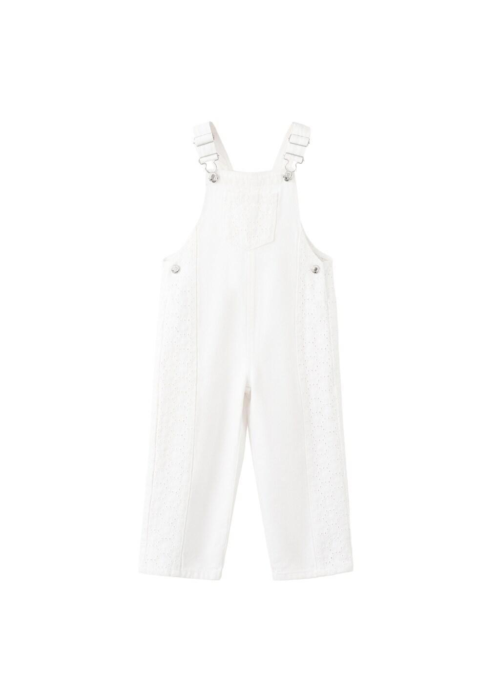 White Embroidered Denim Dungarees, Baby Girl, Natural White, large image number 5