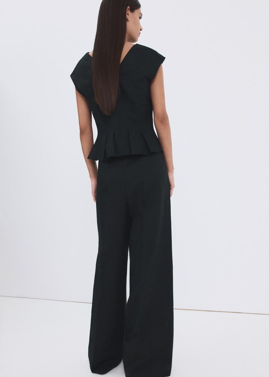 Navy Cotton Linen Peplum Top, Navy, medium