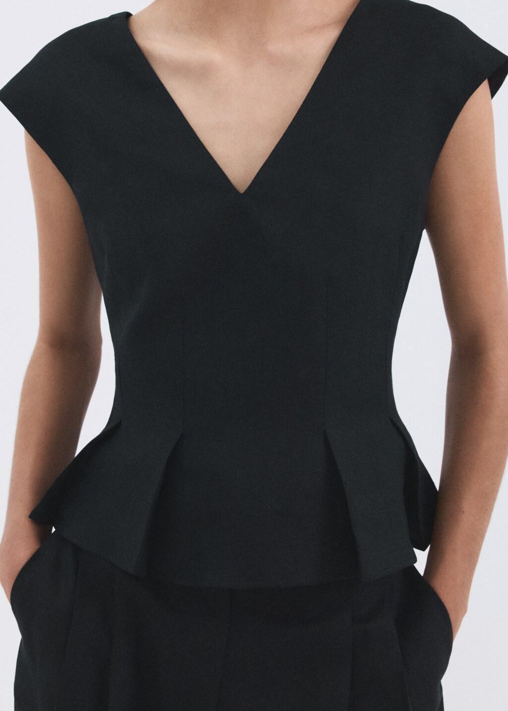 Navy Cotton Linen Peplum Top, Navy, large image number 5