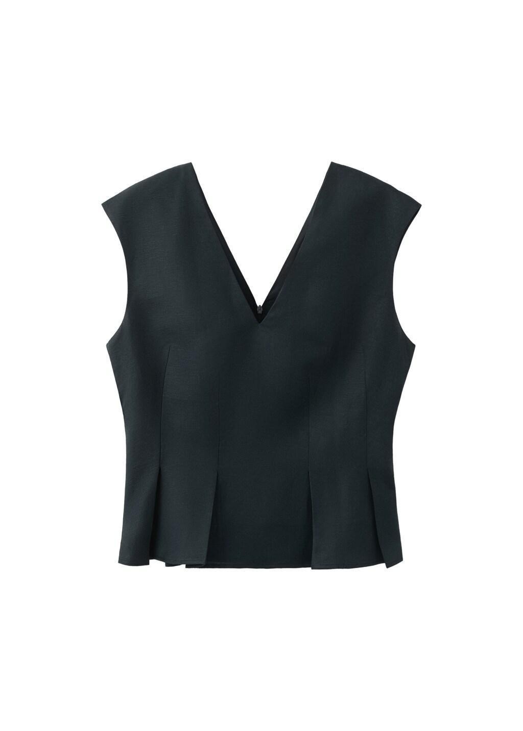 Navy Cotton Linen Peplum Top, Navy, large image number 6