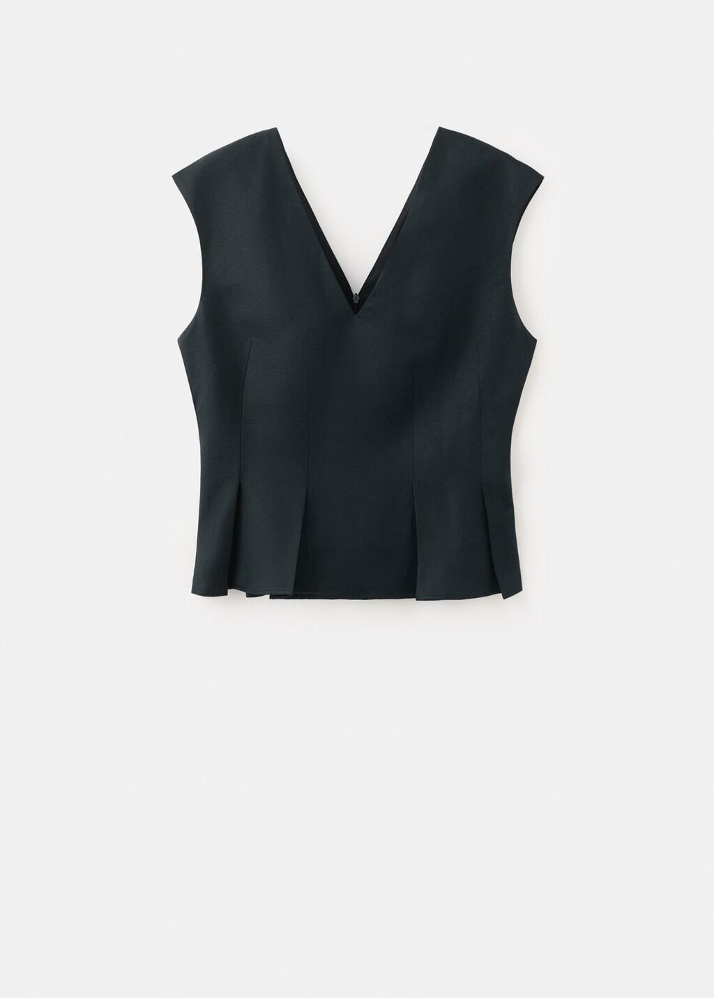 Navy Cotton Linen Peplum Top, Navy, large image number 7