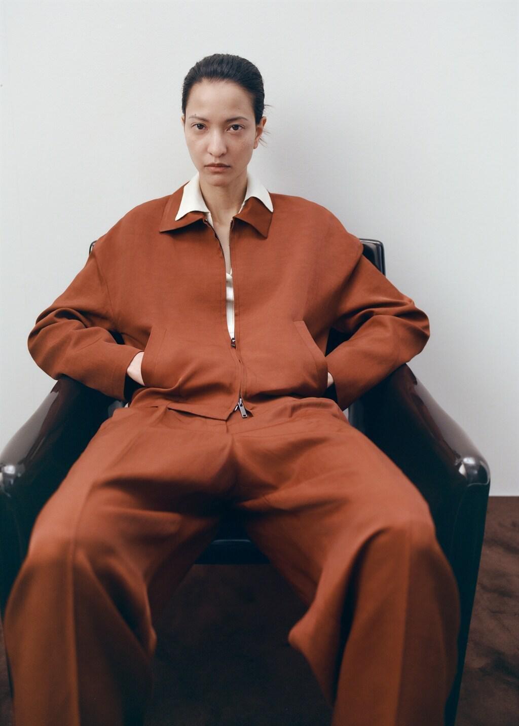 Brown Linen-Blend Jacket With Pockets, Rust - Copper, large image number 0