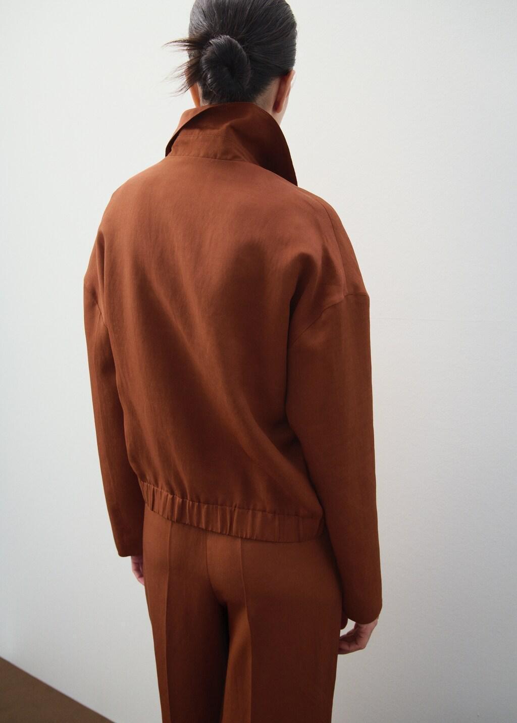 Brown Linen-Blend Jacket With Pockets, Rust - Copper, medium