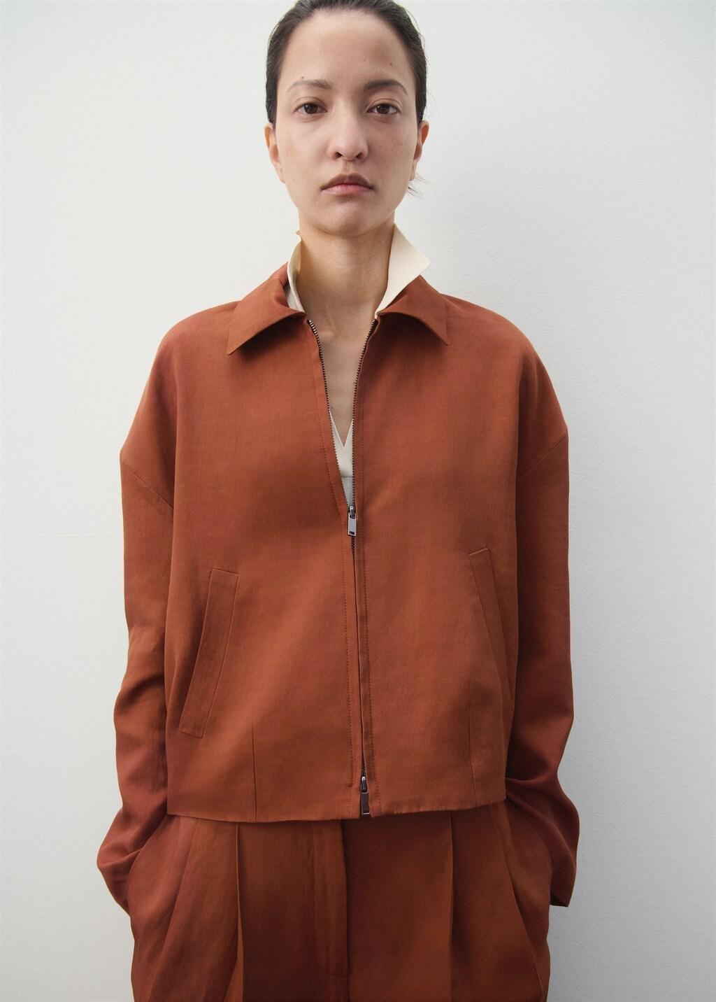 Brown Linen-Blend Jacket With Pockets, Rust - Copper, large image number 3