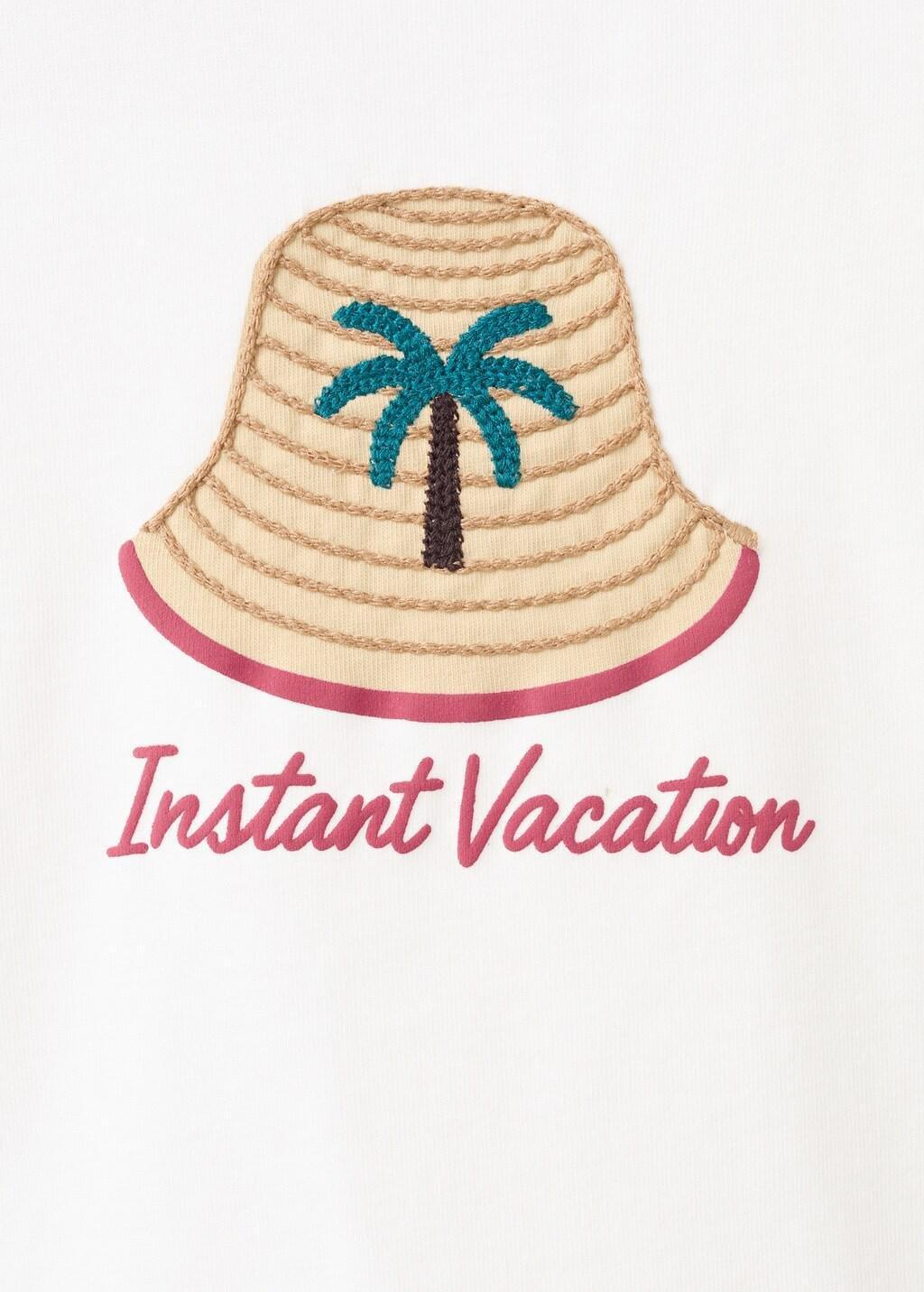 White Embroidered Cotton T-Shirt, Kids Girl, Natural White, medium