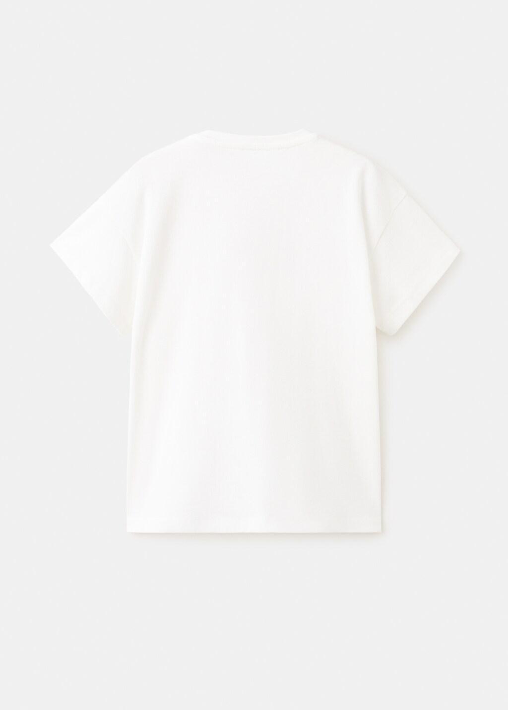 White Embroidered Cotton T-Shirt, Kids Girl, Natural White, large image number 1