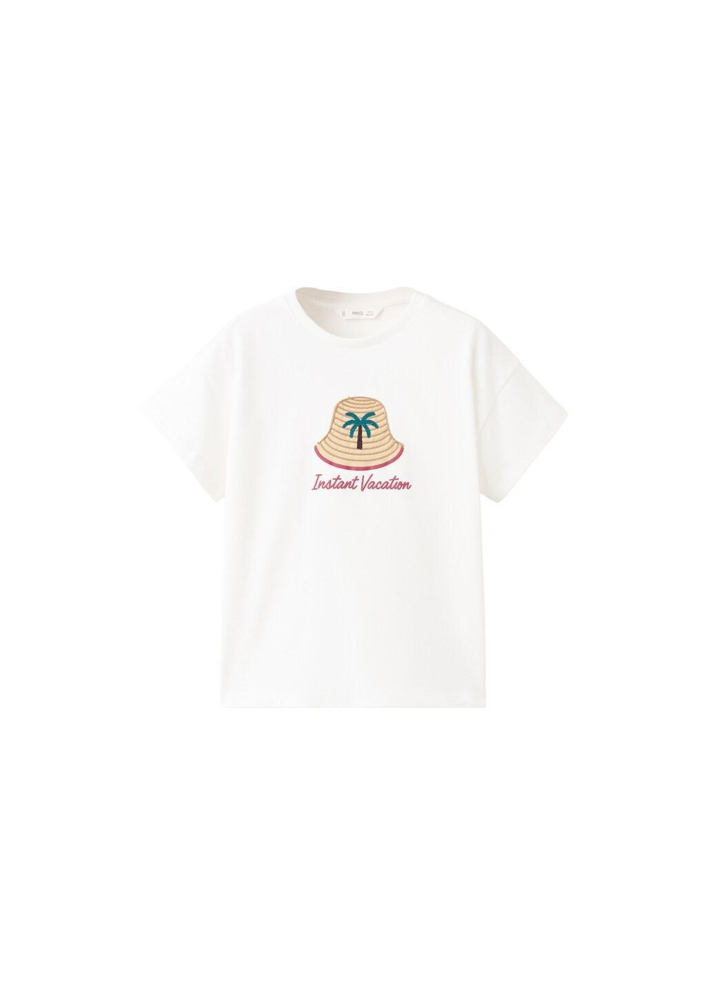 White Embroidered Cotton T-Shirt, Kids Girl, Natural White, large image number 3