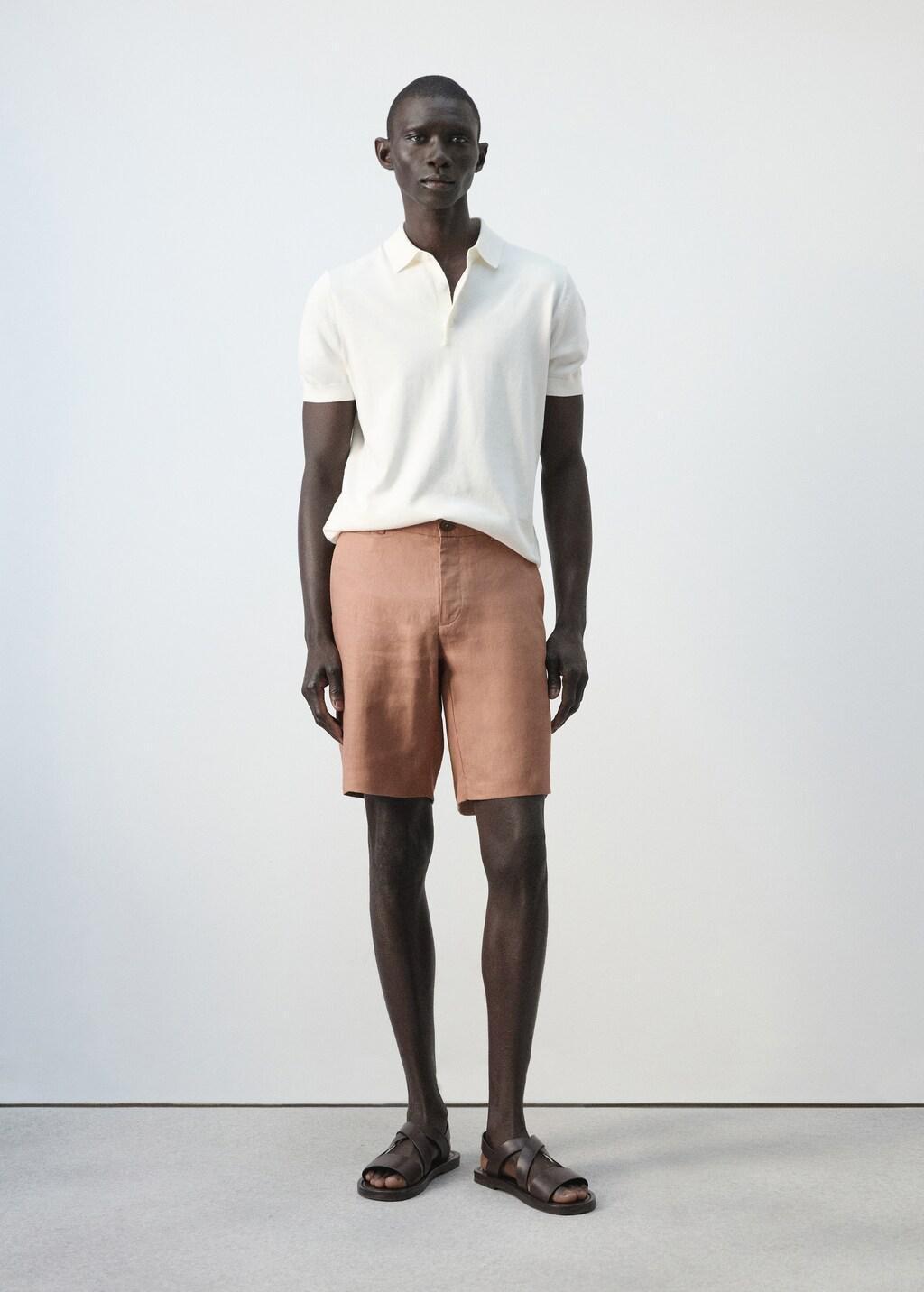 Orange Lt Pastel Slim-Fit 100% Linen Bermuda Shorts, Light-Pastel Orange, large image number 0