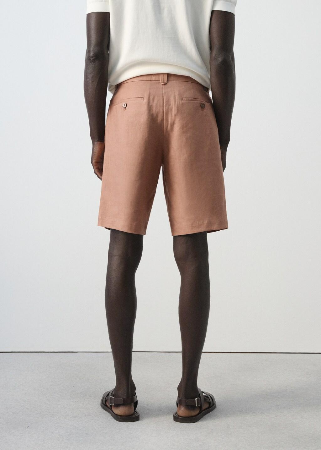 Orange Lt Pastel Slim-Fit 100% Linen Bermuda Shorts, Light-Pastel Orange, large image number 2