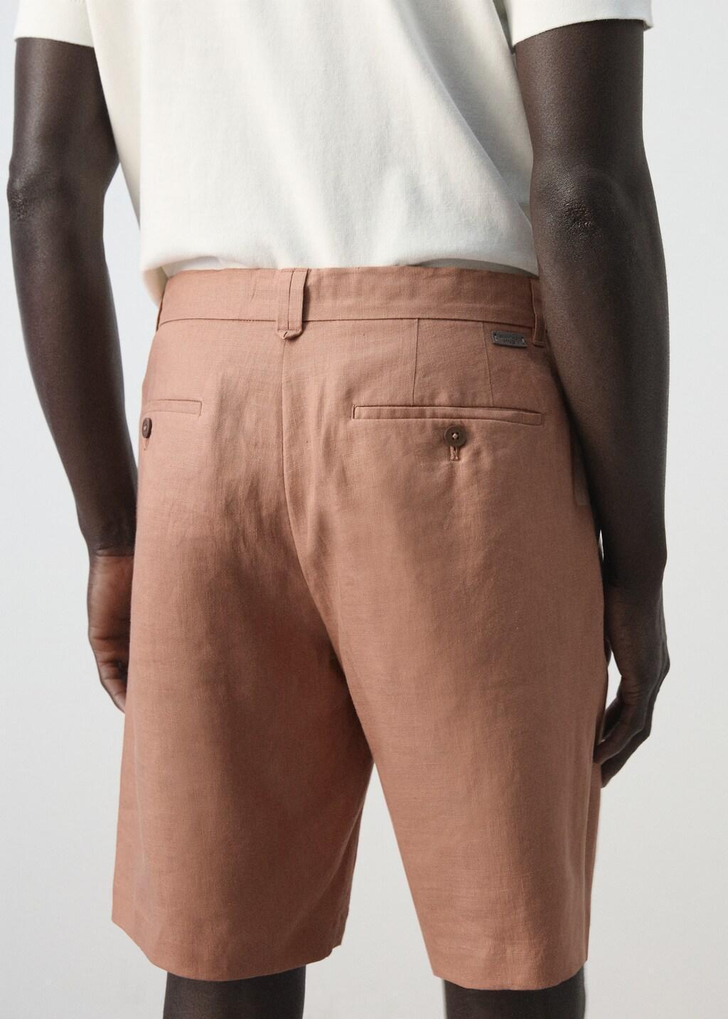 Orange Lt Pastel Slim-Fit 100% Linen Bermuda Shorts, Light-Pastel Orange, large image number 6