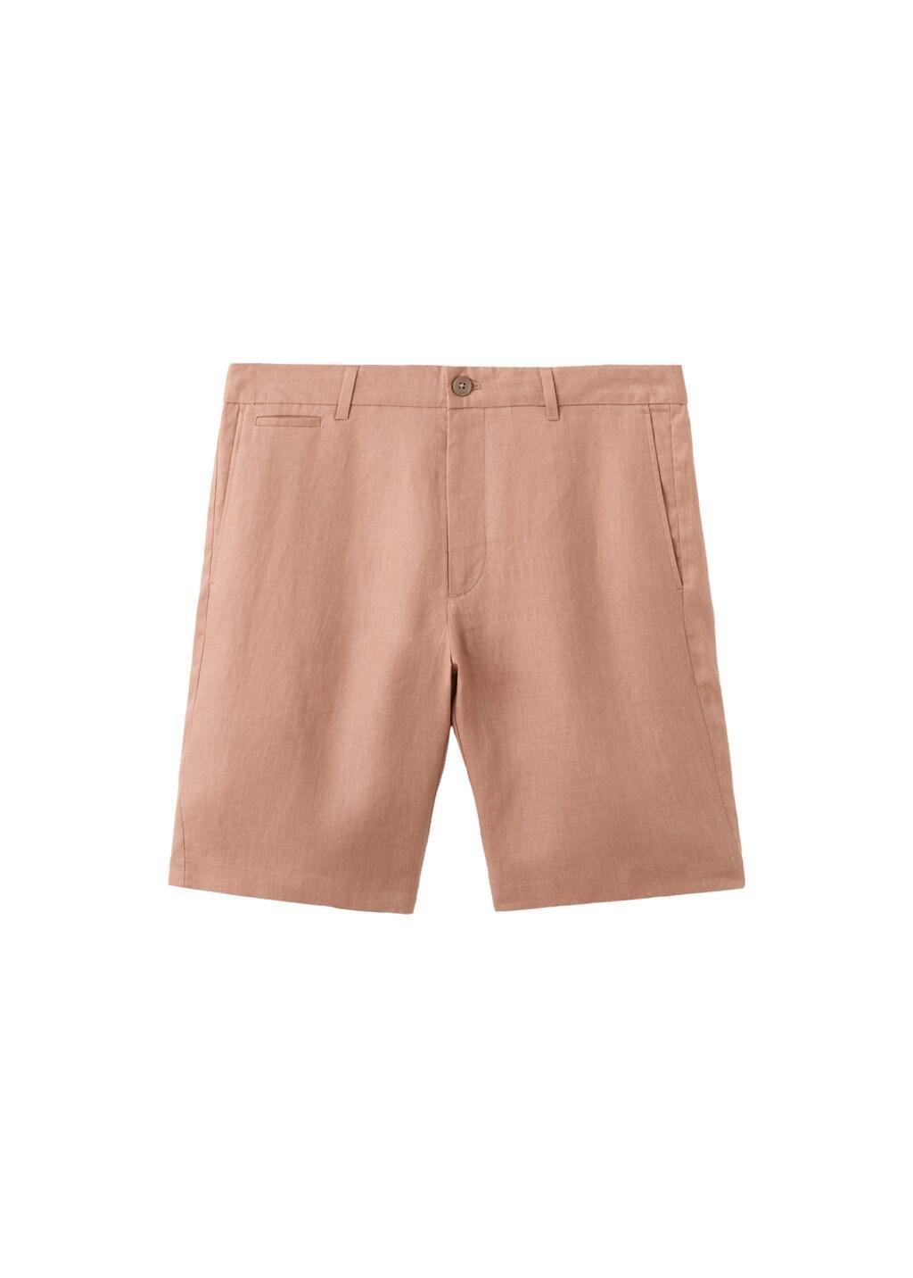 Orange Lt Pastel Slim-Fit 100% Linen Bermuda Shorts, Light-Pastel Orange, large image number 7