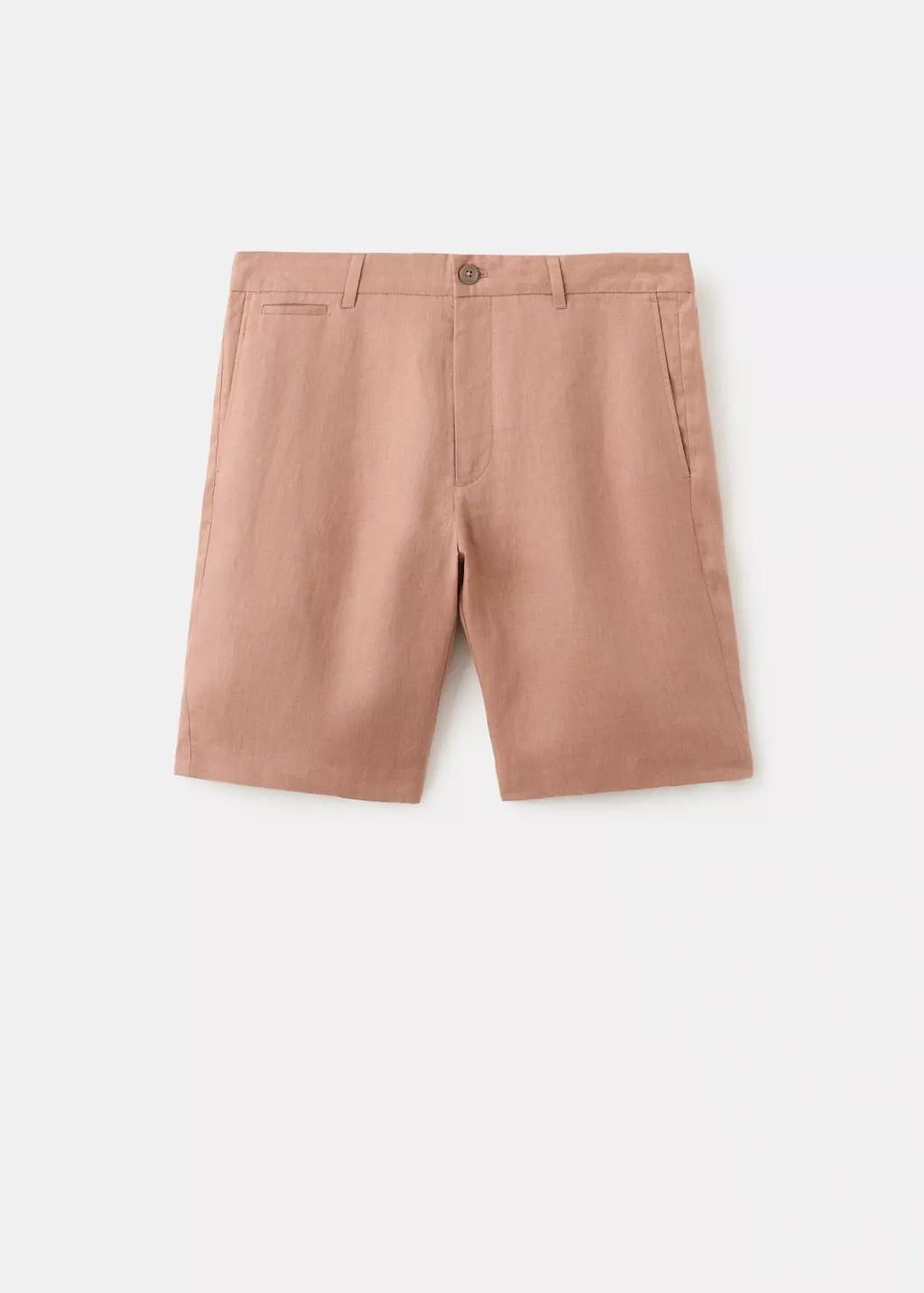 Orange Lt Pastel Slim-Fit 100% Linen Bermuda Shorts, Light-Pastel Orange, large image number 8