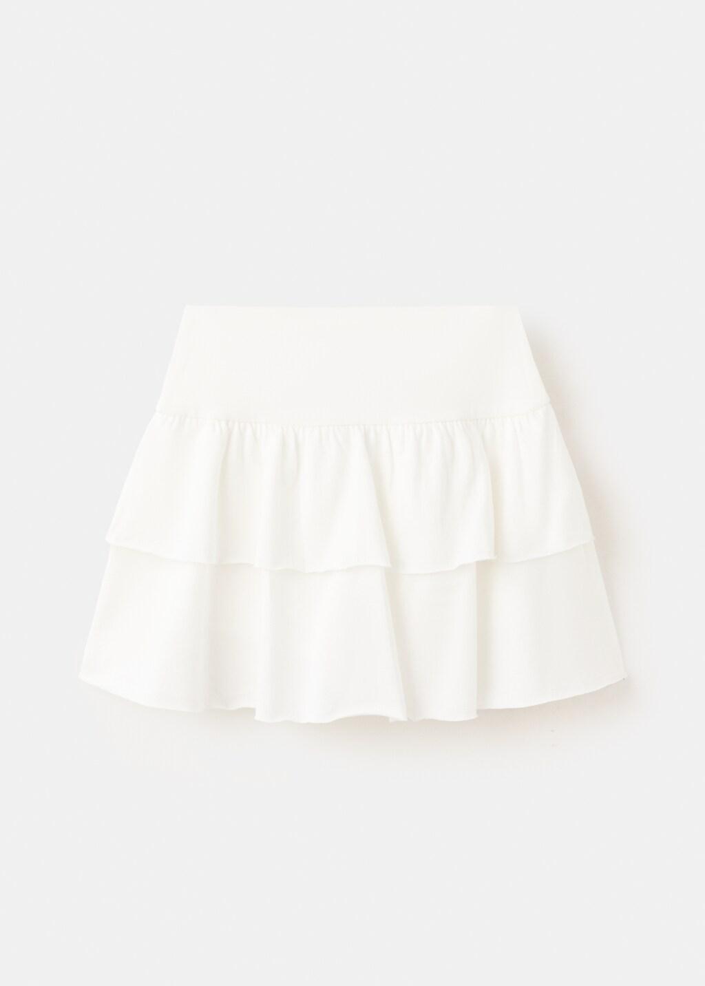 White Ruffled Cotton Skirt, Kids Girl, Natural White, large image number 1