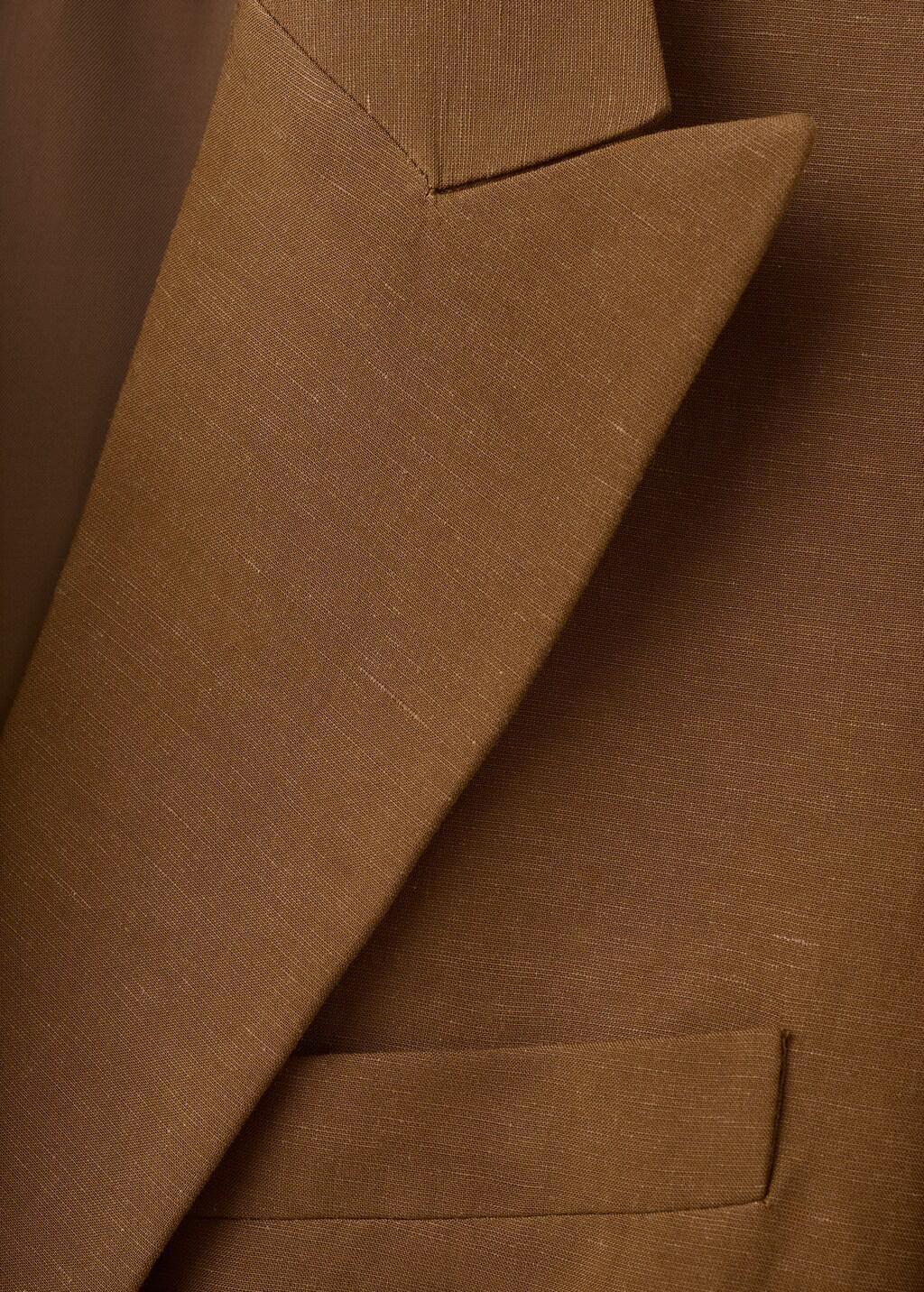 Brown Double-Breasted Linen Suit Jacket, 0201_17, large image number 4