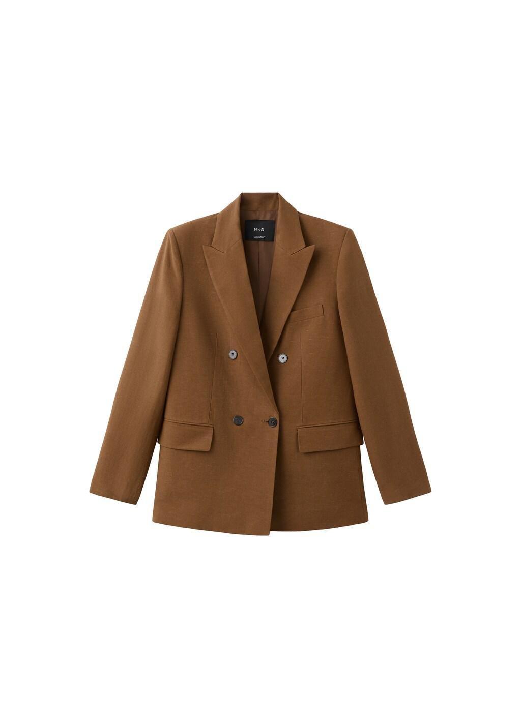 Brown Double-Breasted Linen Suit Jacket, 0201_17, large image number 5
