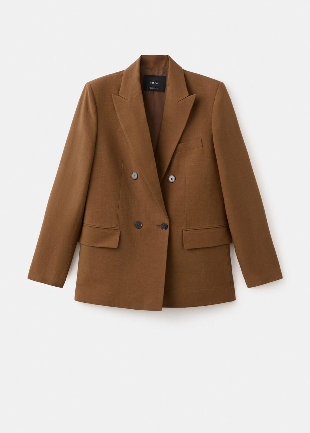 Brown Double-Breasted Linen Suit Jacket, 0201_17, large image number 6