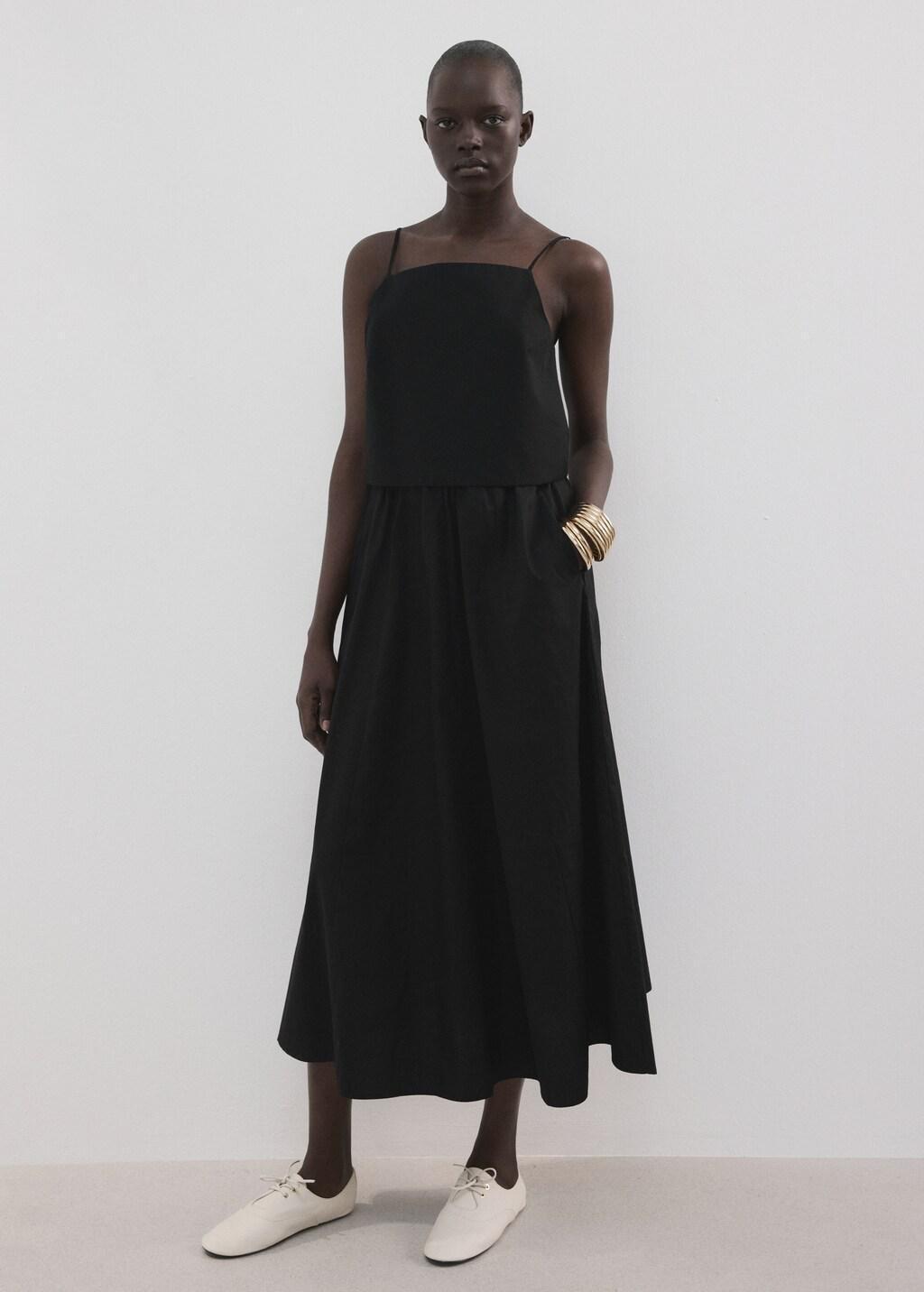 Black Cotton Crop Top, Black, medium