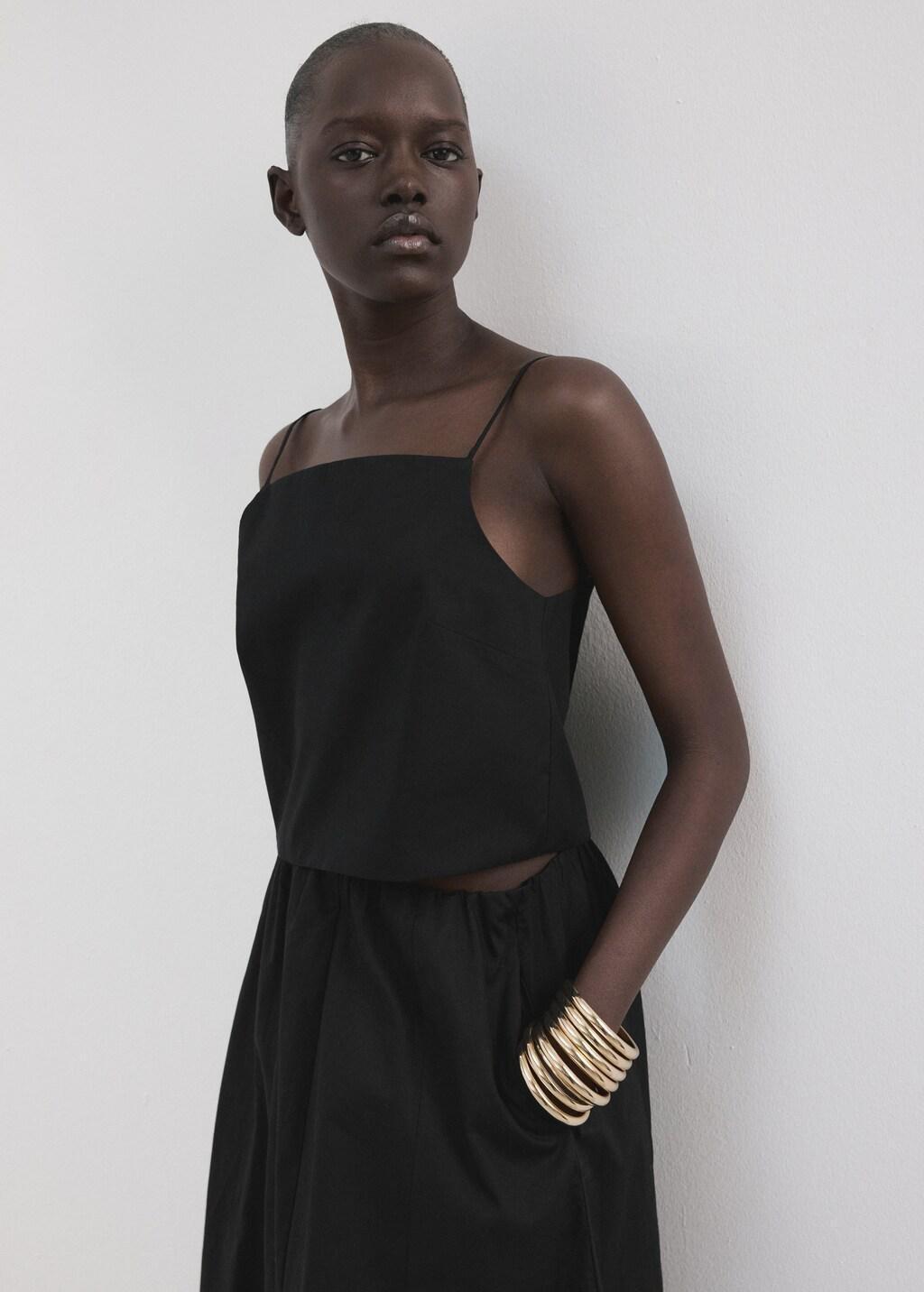 Black Cotton Crop Top, Black, large image number 3