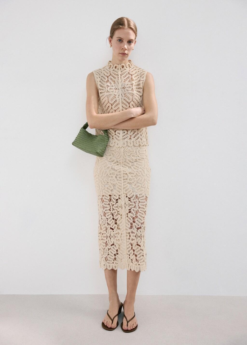Brown Lt Pastel Openwork Knitted Skirt, 0201_07, large image number 0