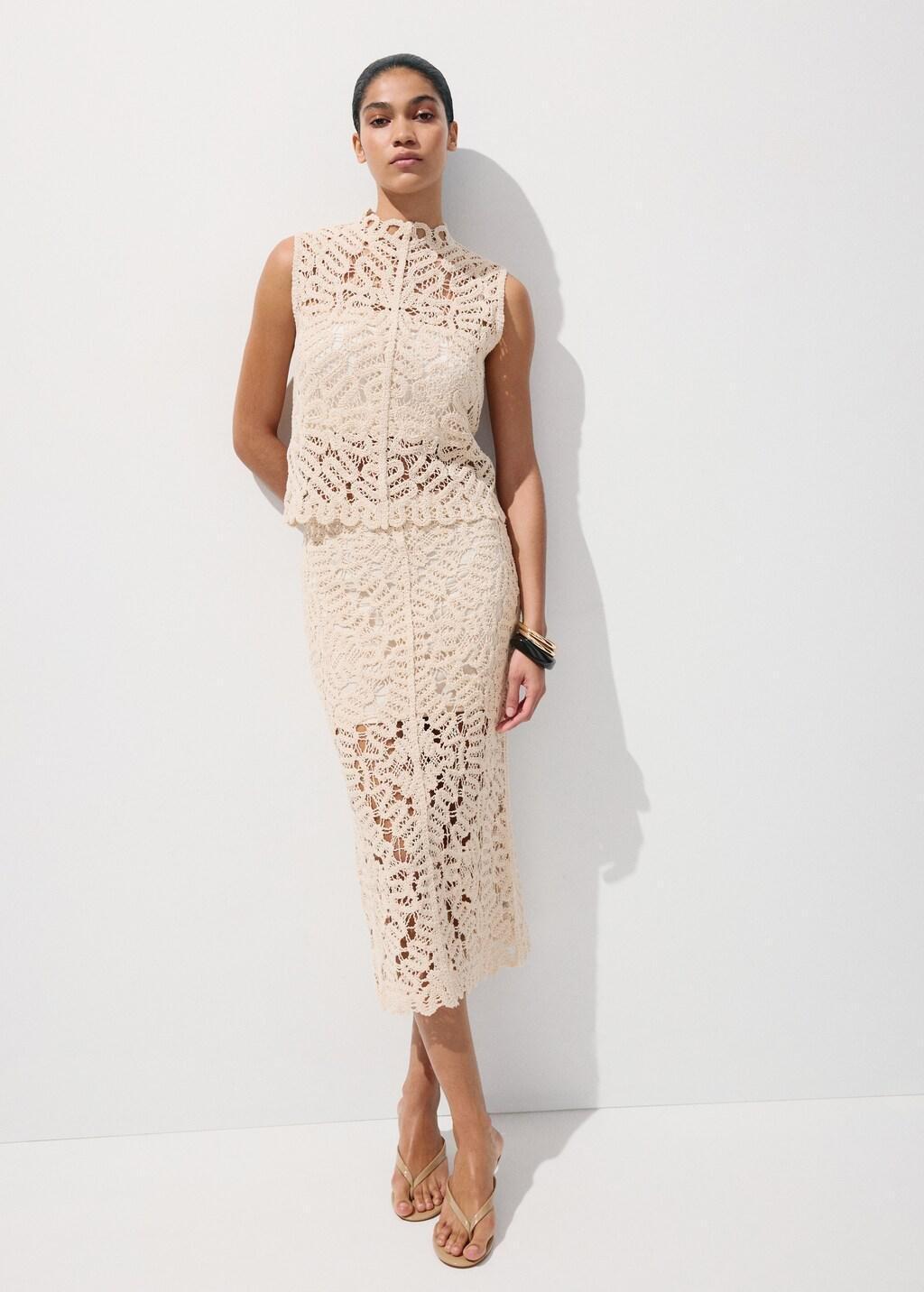 Brown Lt Pastel Openwork Knitted Skirt, Light Pastel Brown, medium