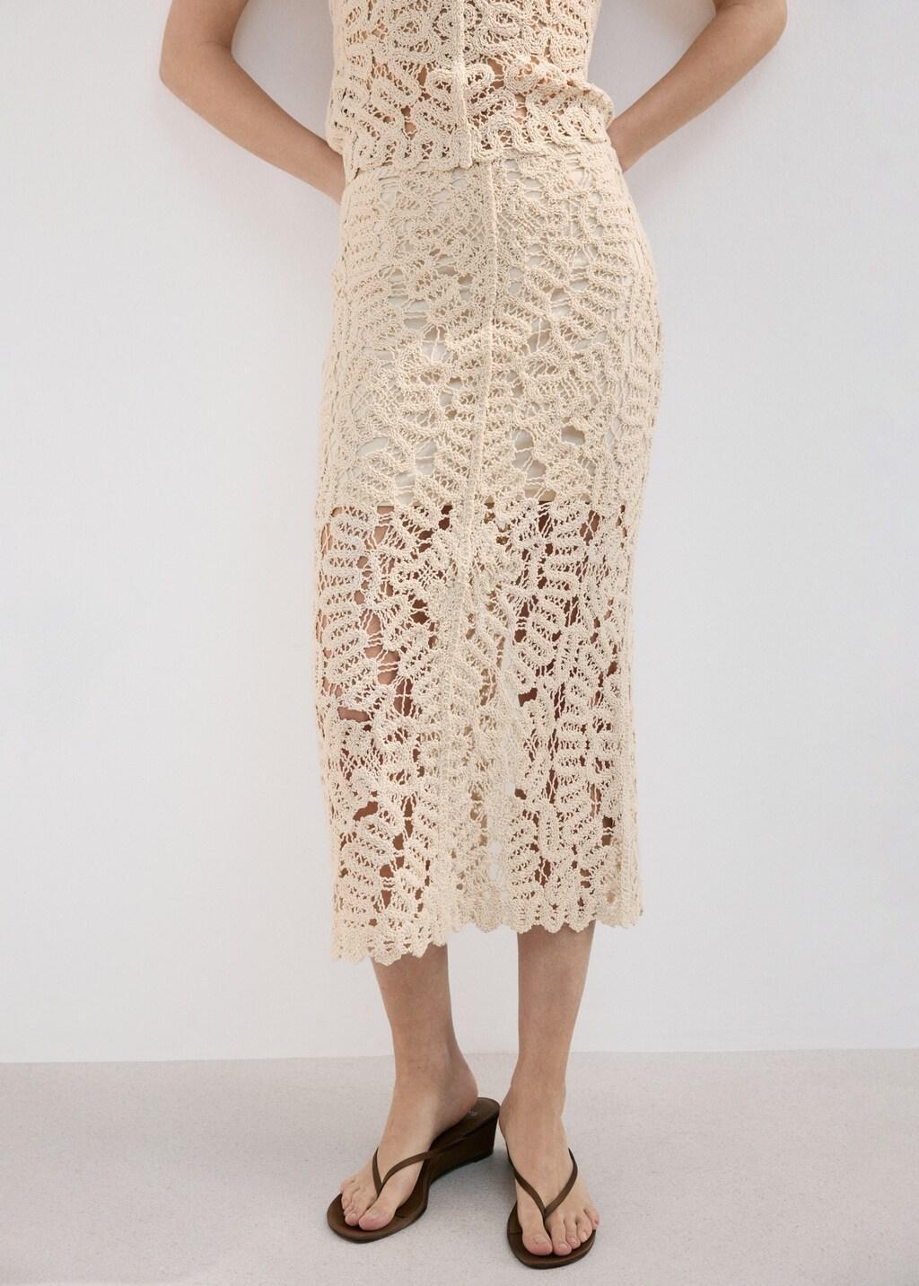 Brown Lt Pastel Openwork Knitted Skirt, 0201_07, large image number 3