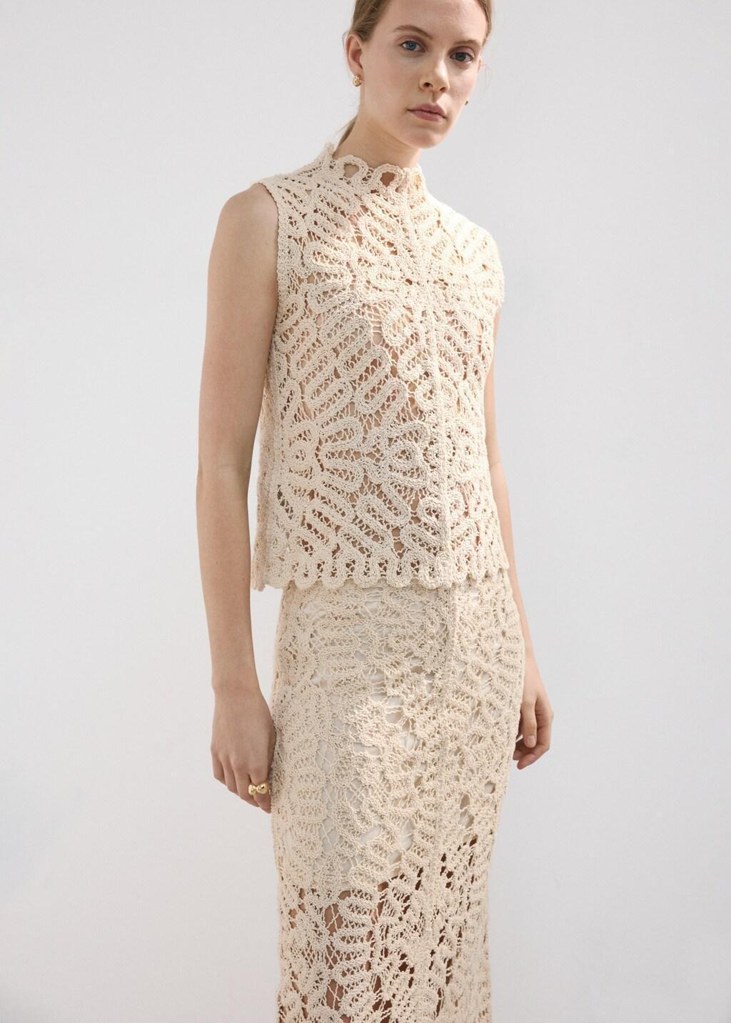 Brown Lt Pastel Openwork Knitted Skirt, 0201_07, large image number 4