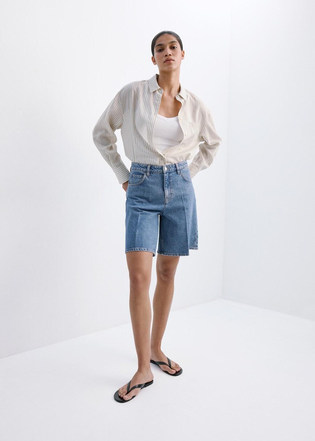 Blue High-Waist Straight-Fit Denim Shorts, Open Blue, large image number 0