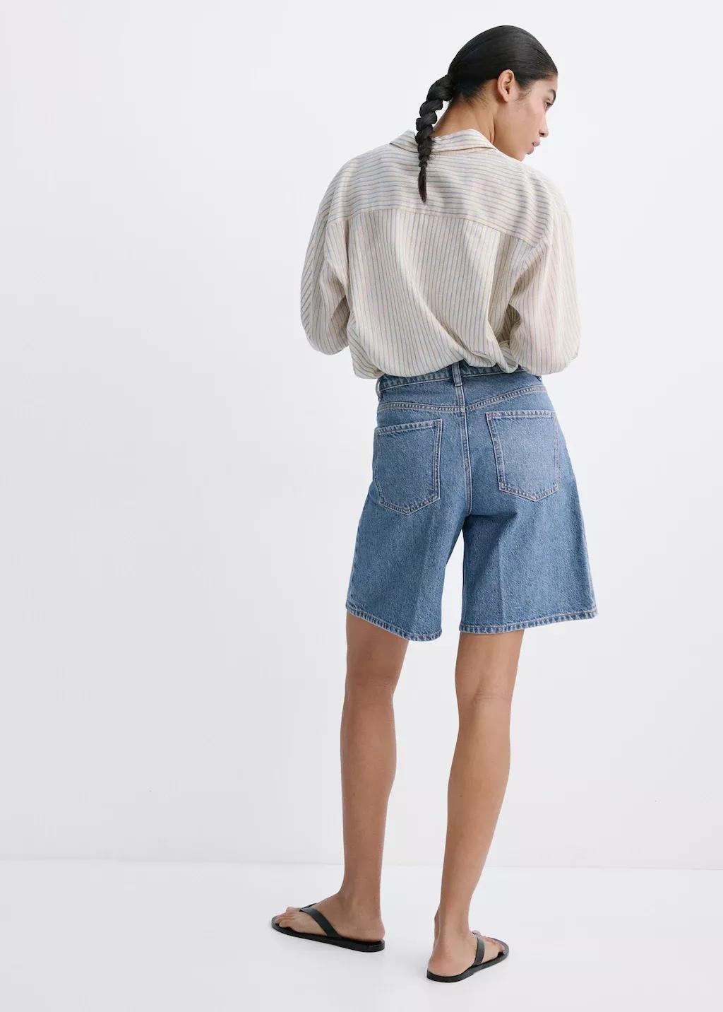 Blue High-Waist Straight-Fit Denim Shorts, Open Blue, large image number 1