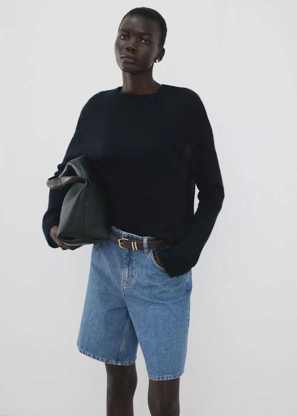 Blue High-Waist Straight-Fit Denim Shorts, Open Blue, large image number 3