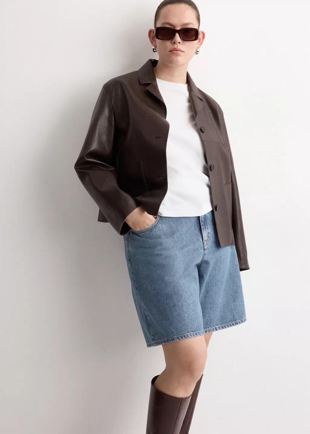 Blue High-Waist Straight-Fit Denim Shorts, Open Blue, large image number 5